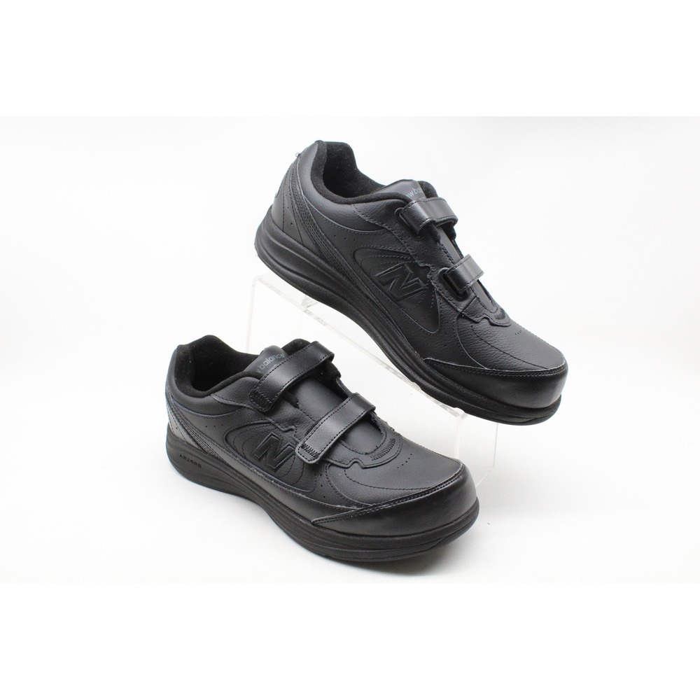 New Balance 577 Mens Walking Shoes Black Leather Hook Loop MW577VK Size 11 4E